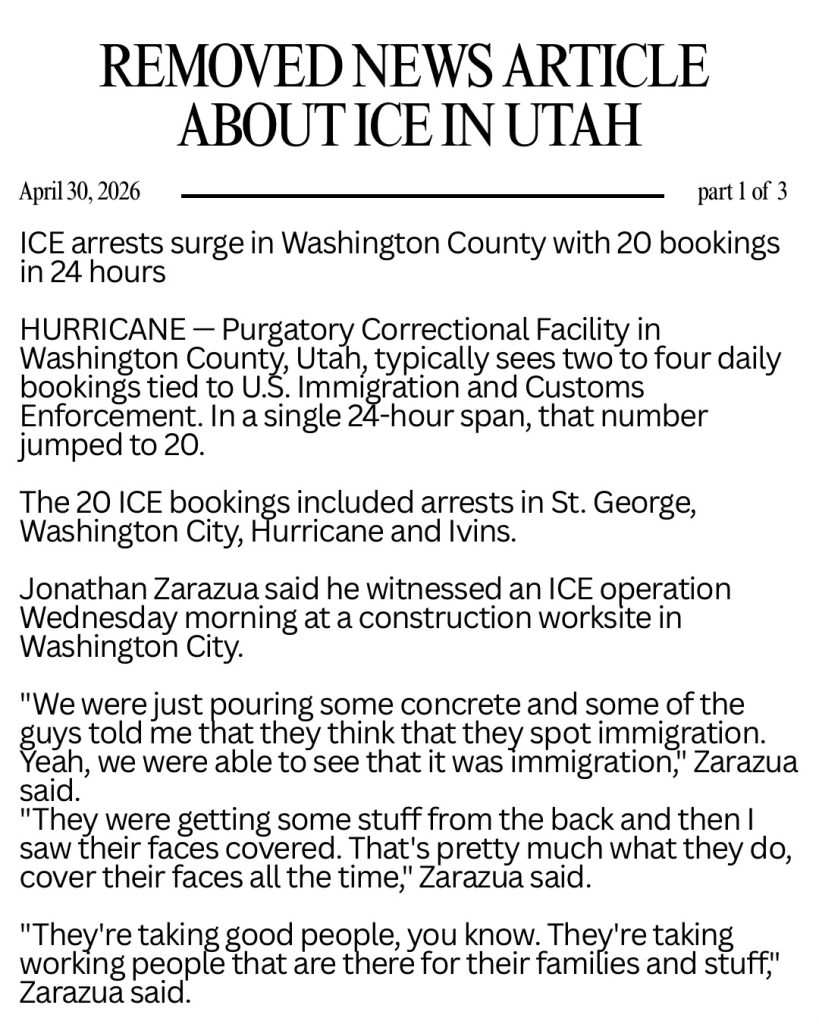 ICE Arrests surge in Washington County Utah page 1 of 3
